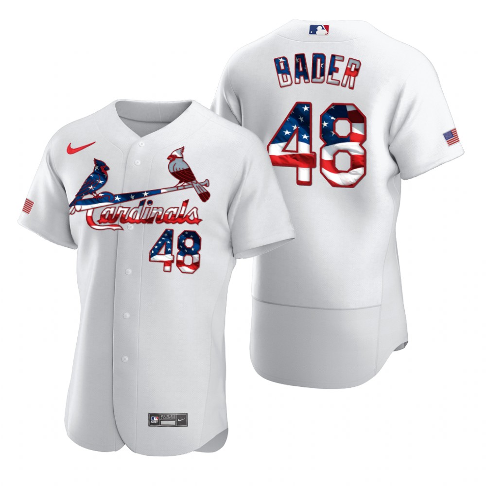 St. Louis Cardinals #48 Harrison Bader Men Nike White Fluttering USA Flag Limited Edition Authentic MLB Jersey
